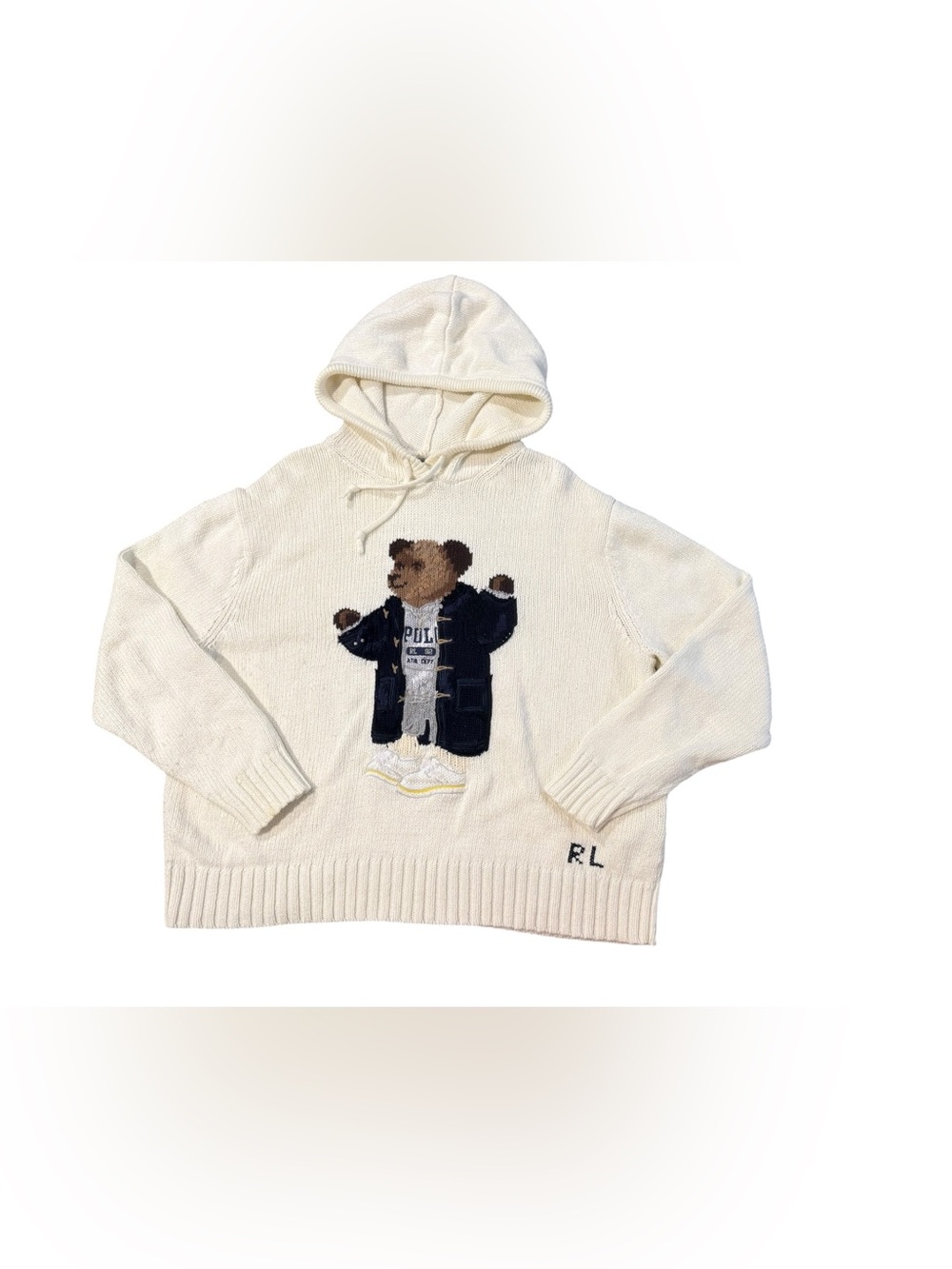 Polo Ralph Lauren Polo Bear Hooded Knit Sweater Parchment Cream Size XXL - Picture 4 of 8